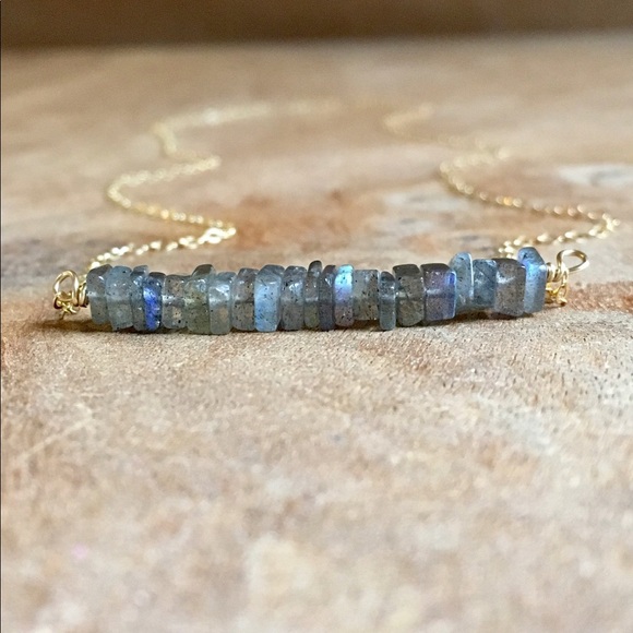 Labradorite Necklace Gemstone Gold Bar Necklace - Picture 3 of 8